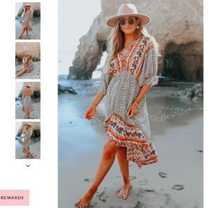 🌞V-NECK MIXED PRINT HIGH LOW MAXI